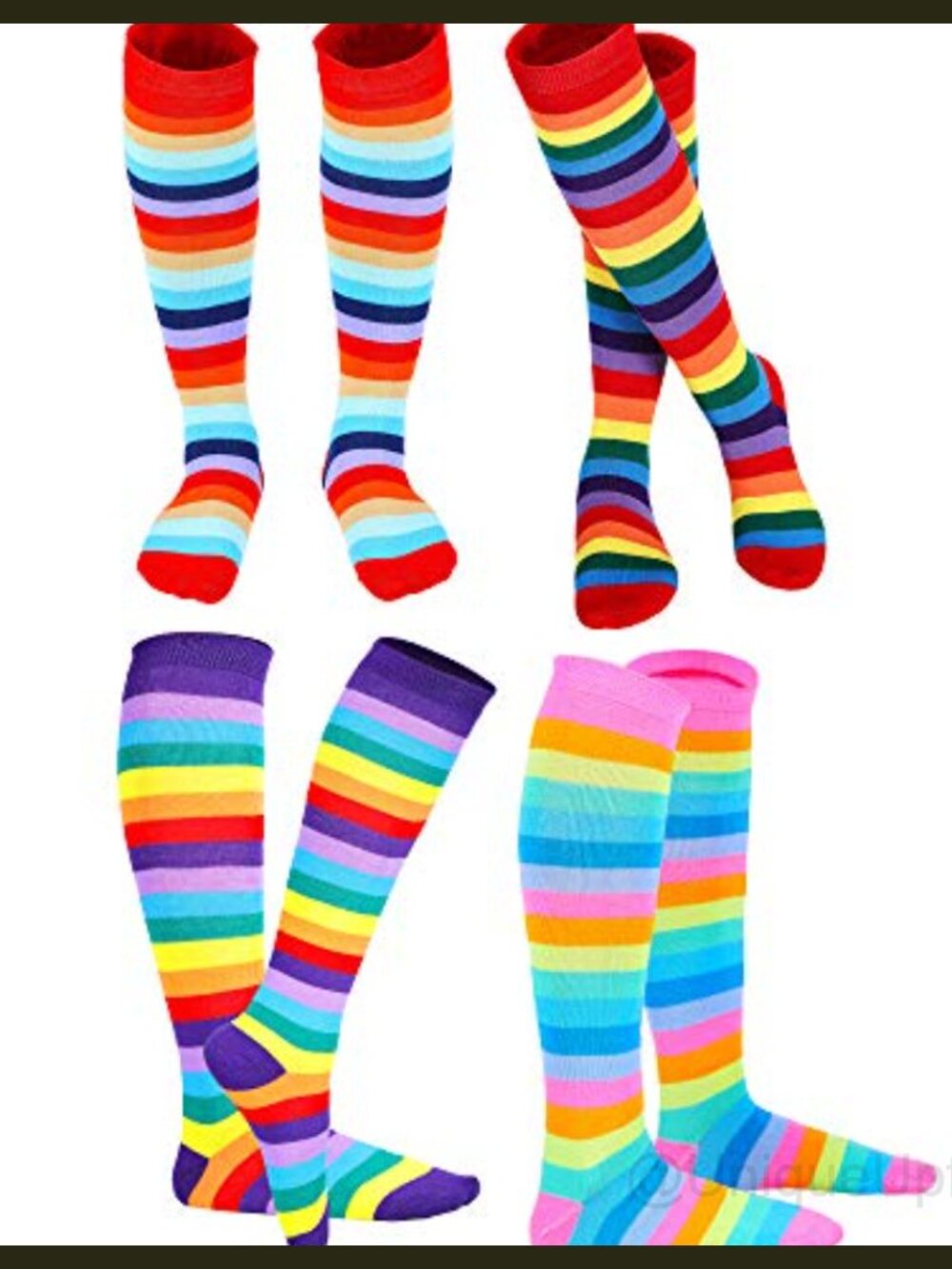 4 Pack Striped Knee High Socks Polyester Cotton Spandex Cosplay Party